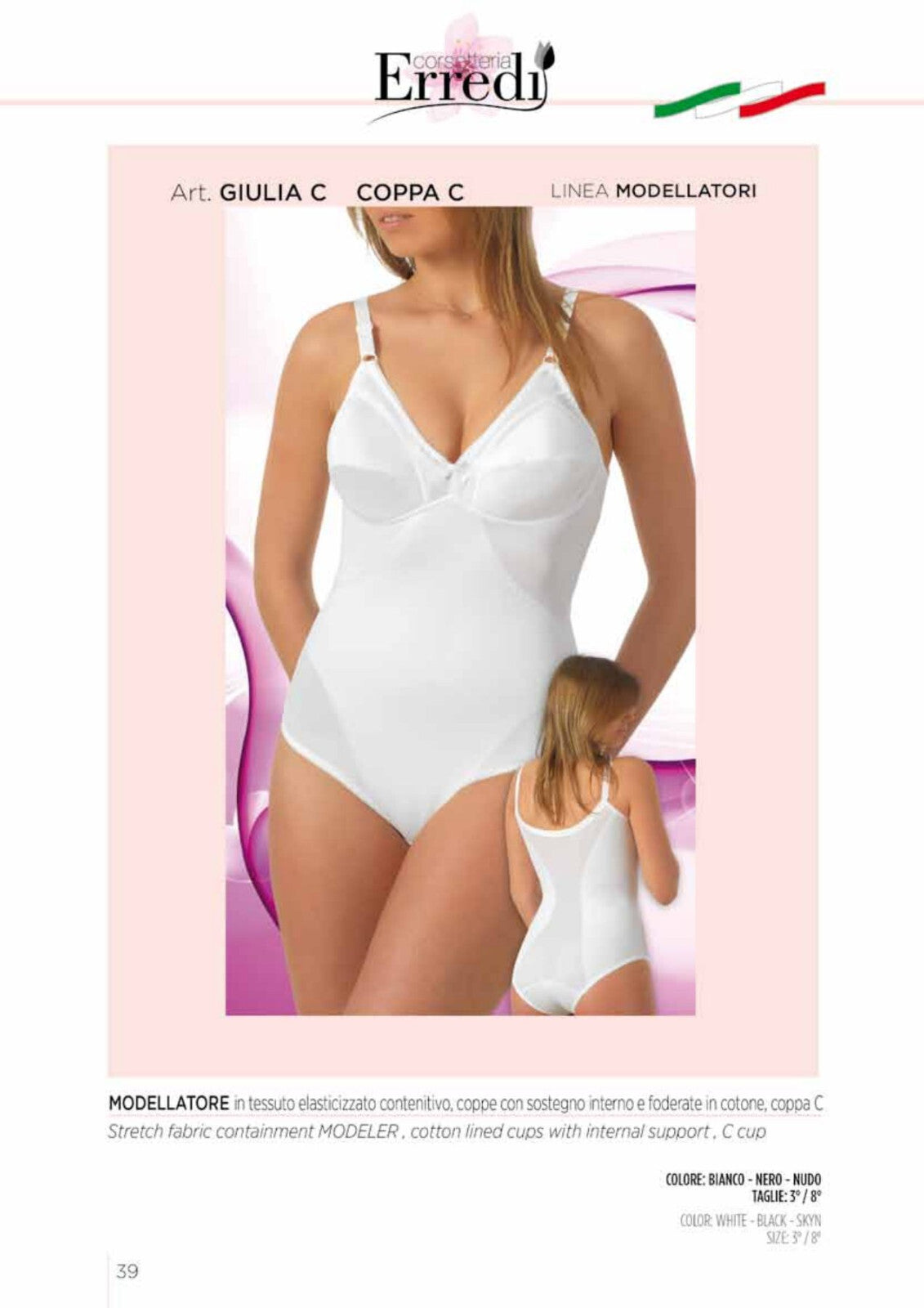 Body modellatore Erredi art. Giulia in tessuto elasticizzato contenitivo