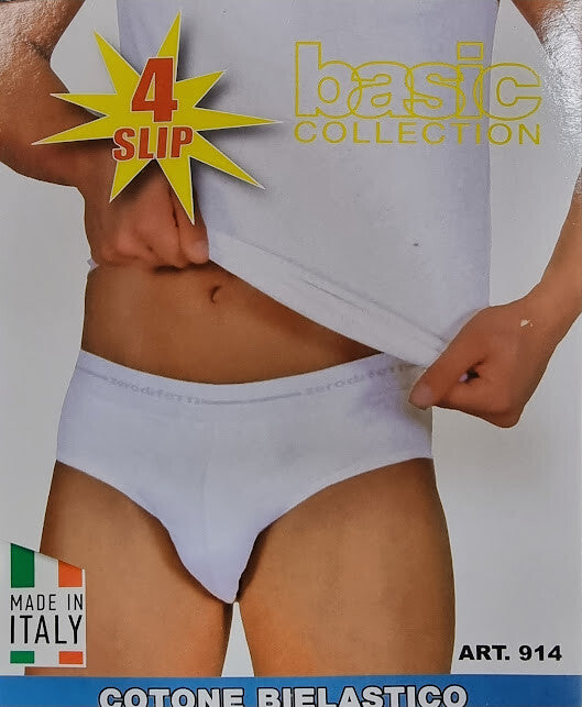 4 Slip Uomo ZERODIFETTI art. 914 cotone bielastico colore nero assortito bianco