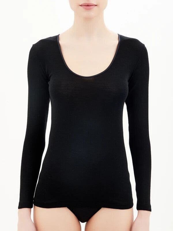 Maglietta donna Ragno a manica lunga in lana e seta 85% lana - 15% seta