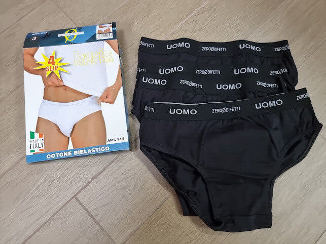 4 Slip Uomo ZERODIFETTI art. 914 cotone bielastico colore nero assortito bianco