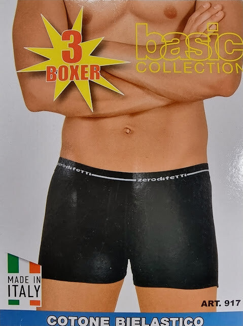 Tris di Boxer Uomo ZERODIFETTI art.917 cotone bielastico colore nero e assortito