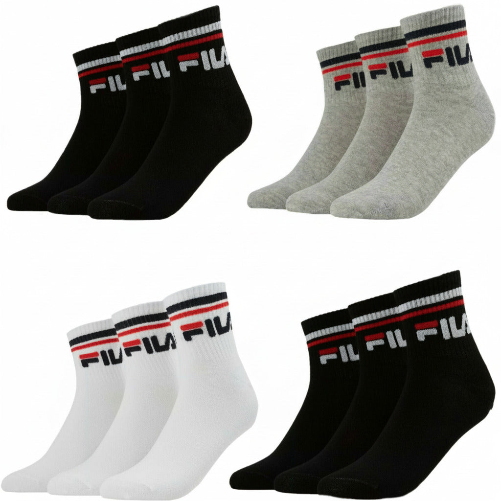 Tris calza corta sportiva Fila art. F9398 colore Bianco Nero Blu Grigio