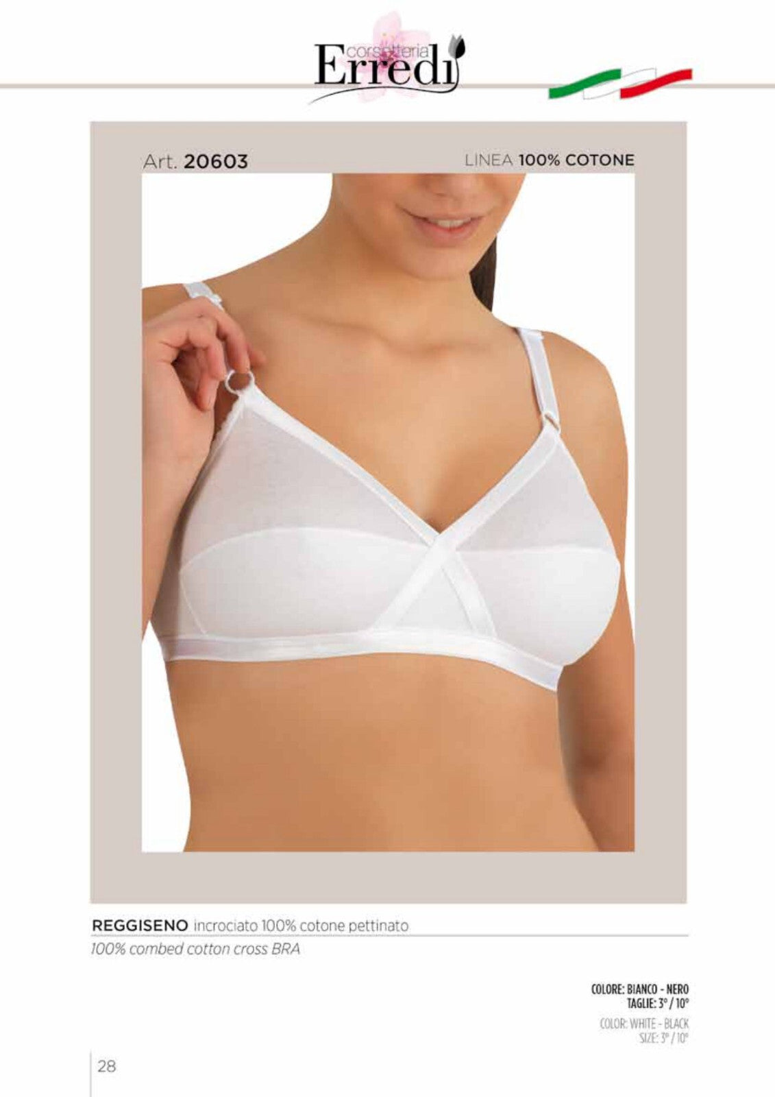 Reggiseno Erredi art 20603 senza ferretto e senza coppa con sistema criss cross