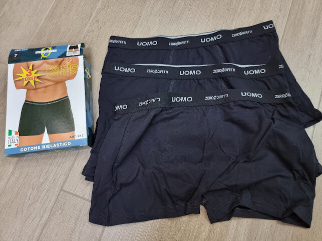 Tris di Boxer Uomo ZERODIFETTI art.917 cotone bielastico colore nero e assortito