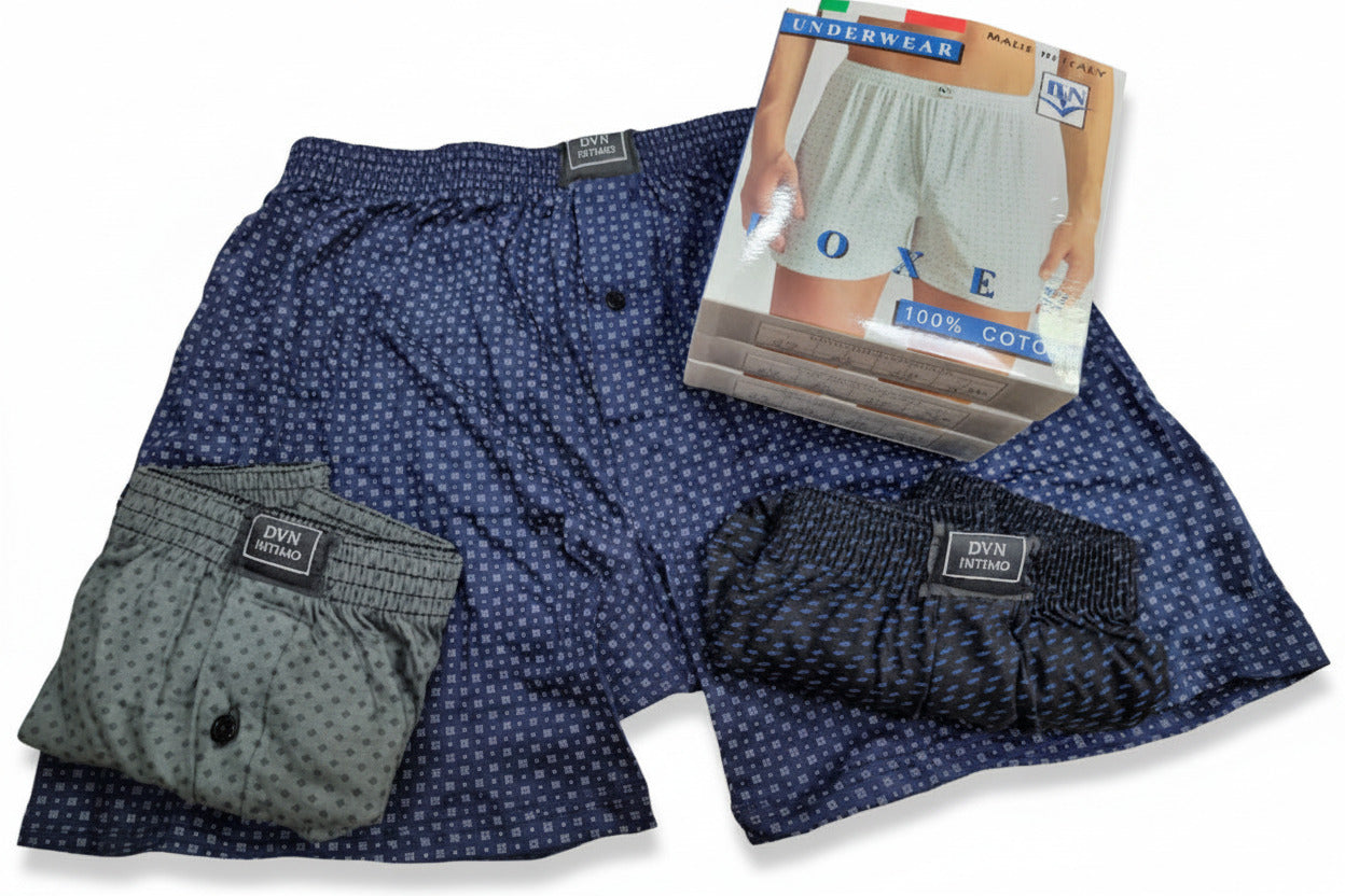 Tris Boxer Uomo DVN Maglina 100% Cotone Fantasie Contrasto