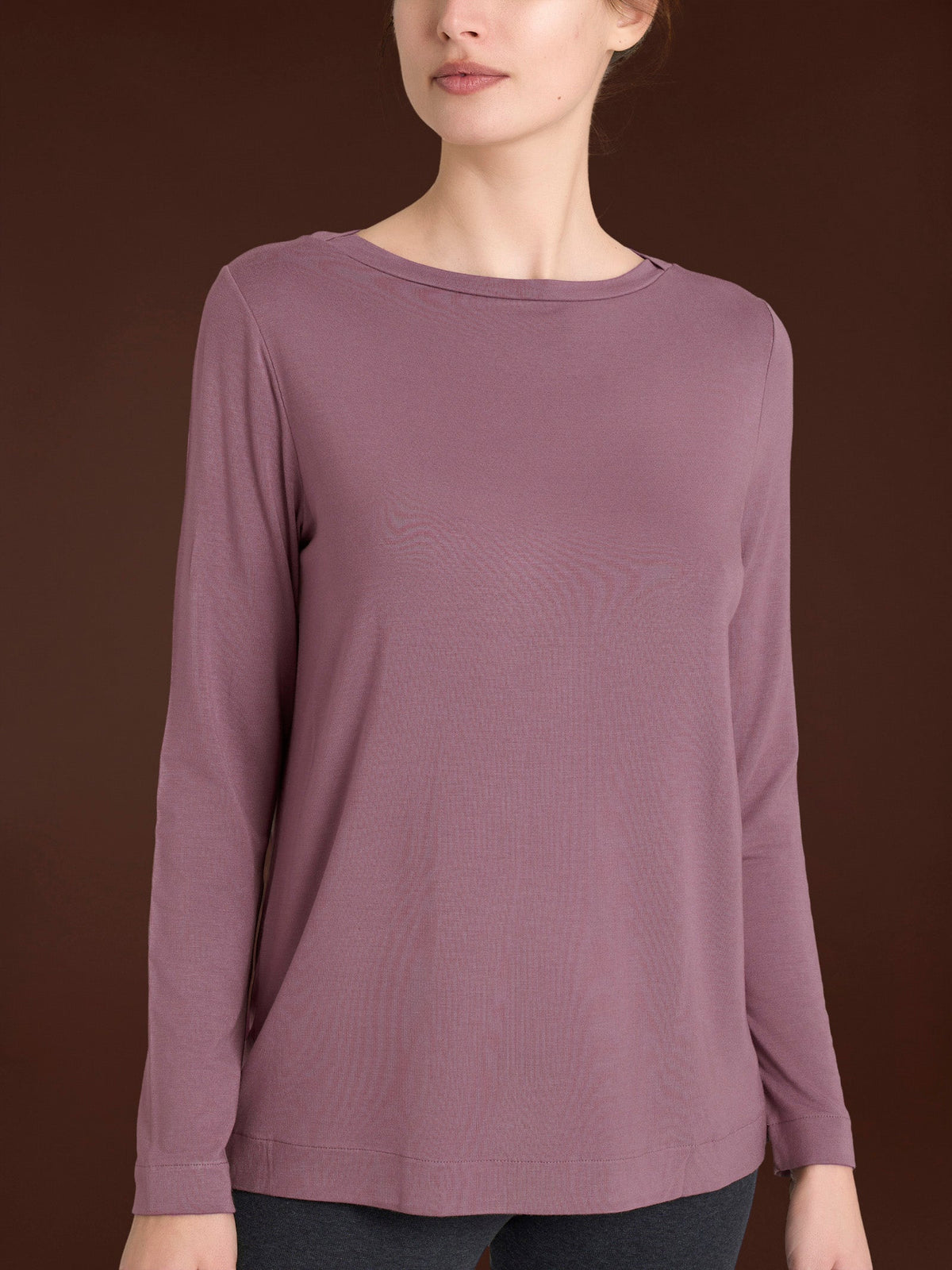 Maglietta collo a barchetta Ragno DL81AB in eco viscosa colore Lilas, vista frontale