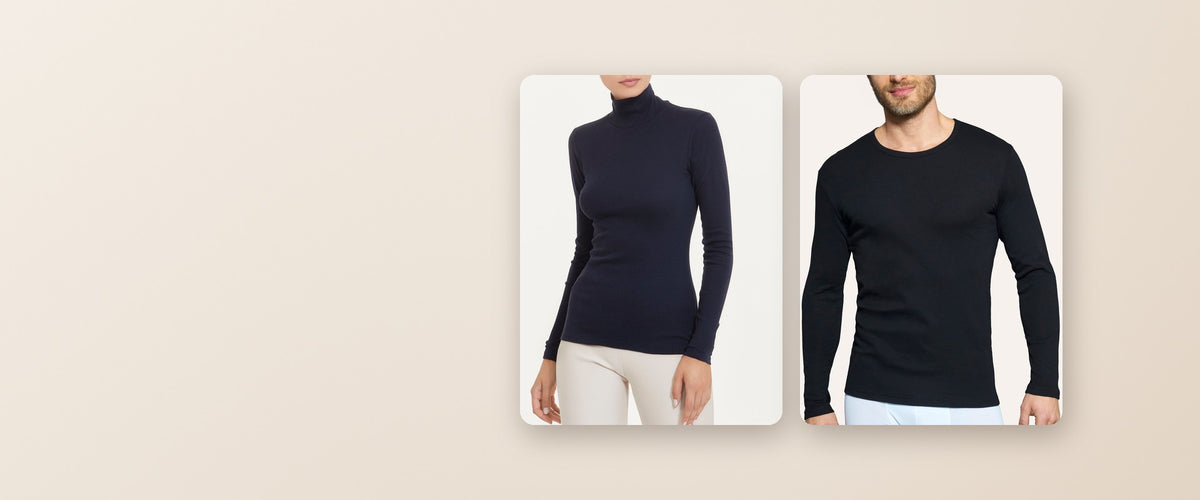Lupetto donna blu e maglia uomo nera Ragno Thermo Cotton in cotone garzato