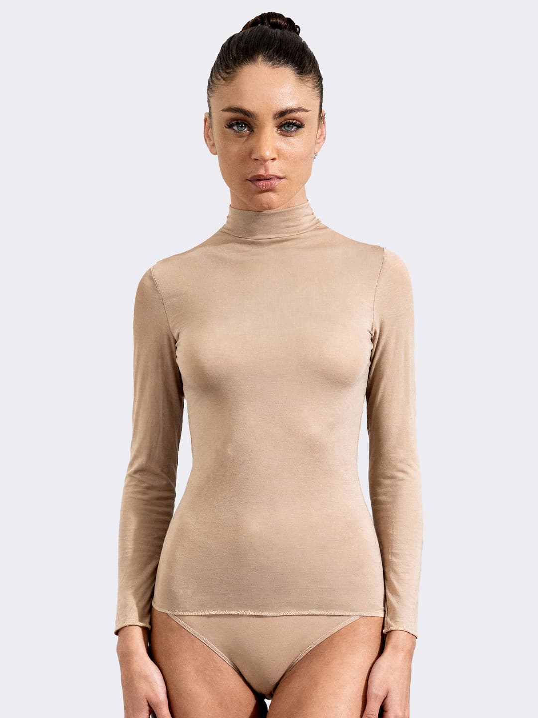 Maglia donna Ciocca collo dolcevita in cashmere e modal manica lunga P0714M colore Nocciola