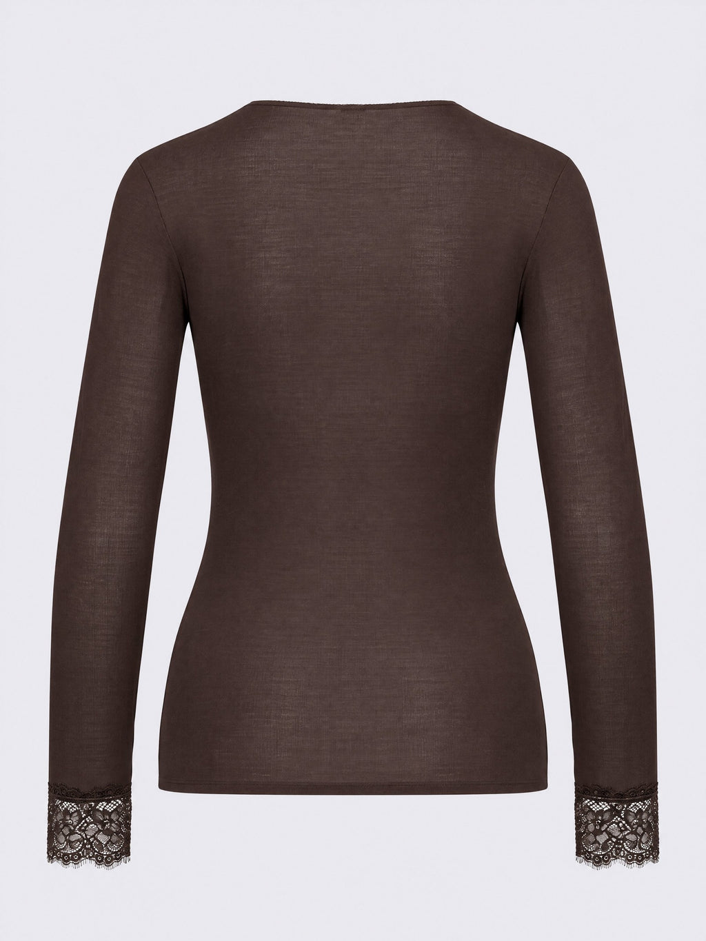Maglia donna Ciocca manica lunga scollo a V in cashmere e modal con pizzo moka P0716M retro