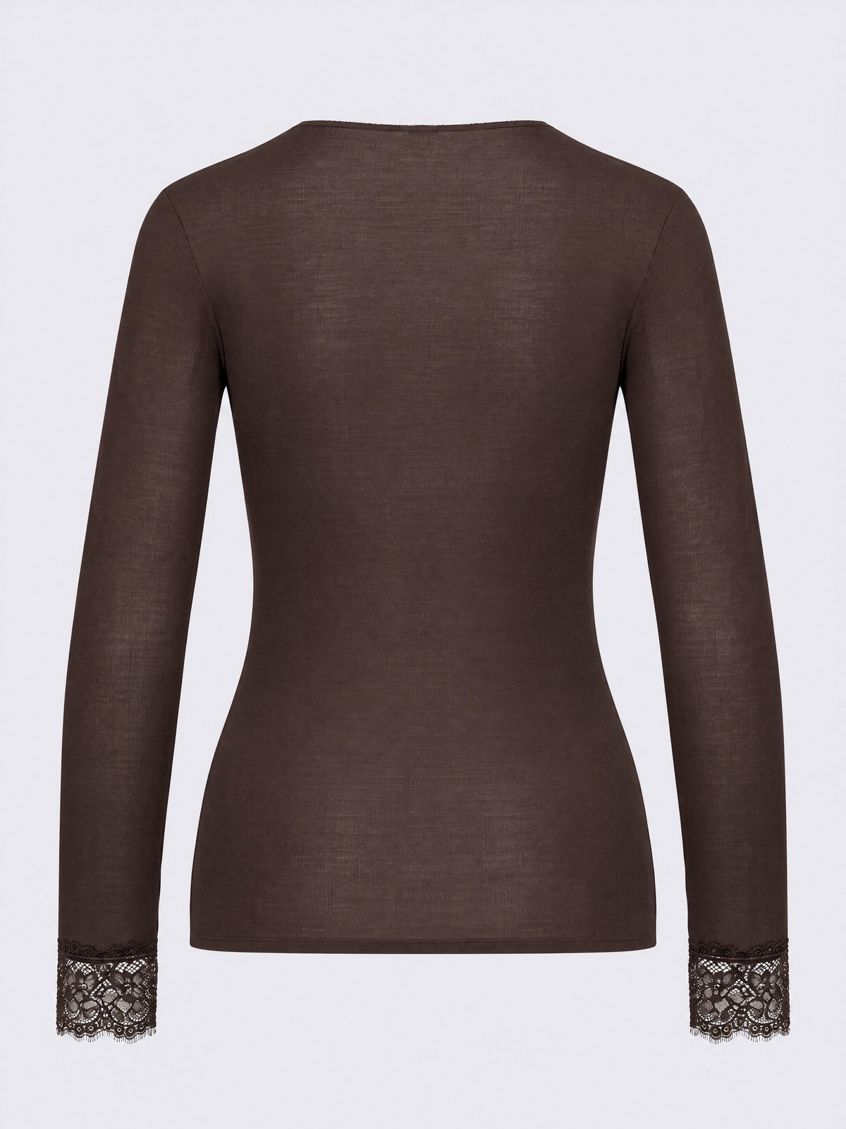 Maglia donna Ciocca manica lunga scollo a V in cashmere e modal con pizzo moka P0716M retro