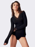 Maglia donna Ciocca manica lunga scollo a V in cashmere e modal con pizzo nero P0716M