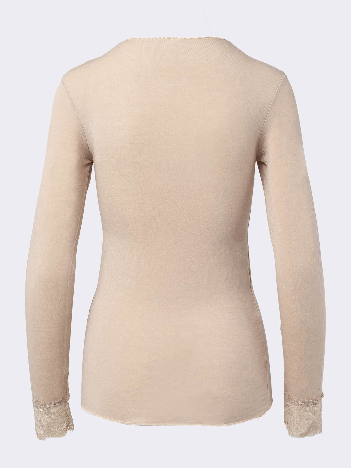 Maglia donna Ciocca manica lunga scollo a V in cashmere e modal con pizzo noce P0716M retro