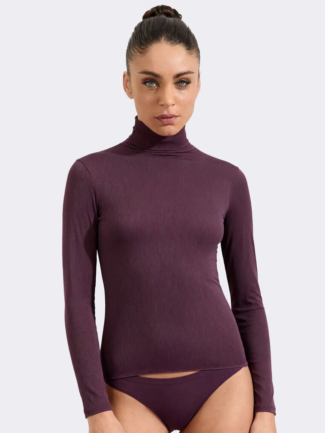 Maglia Donna Ciocca Dolcevita Manica Lunga Cashmere Modal Costina P0736M barolo