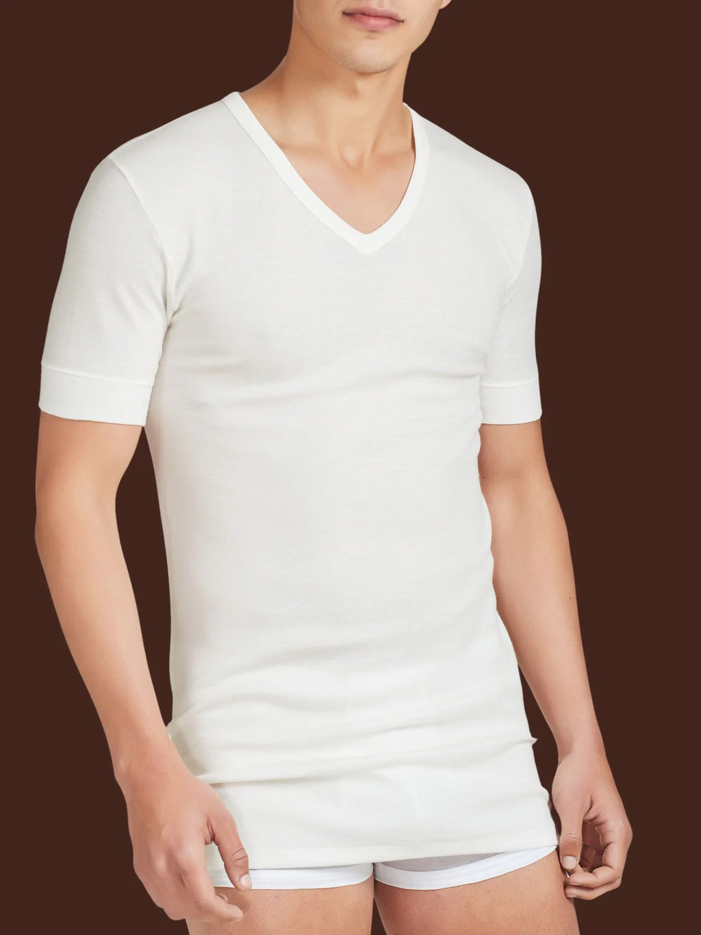 T-shirt uomo Ragno Sintonia Pura scollo V lana cotone