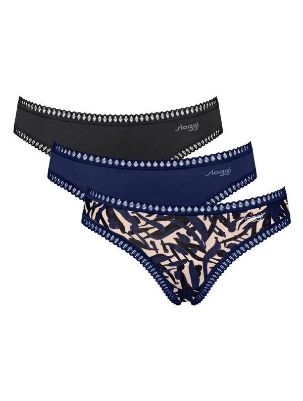 Slip mini Sloggi GO Crush tris Fant. B nero, blu navy e fantasia foglie